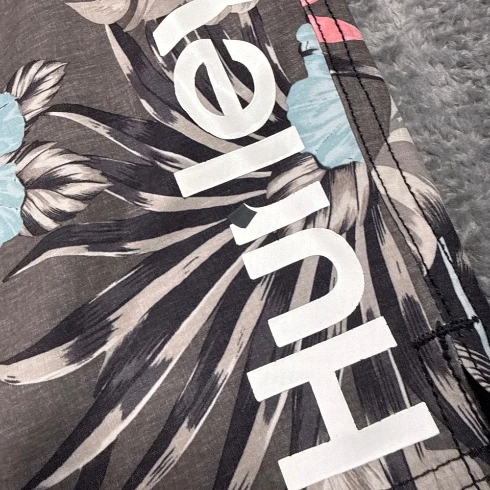 Hurley Mens Tropical Floral Board Shorts Gray Blue Pink Medium Swim Trunks